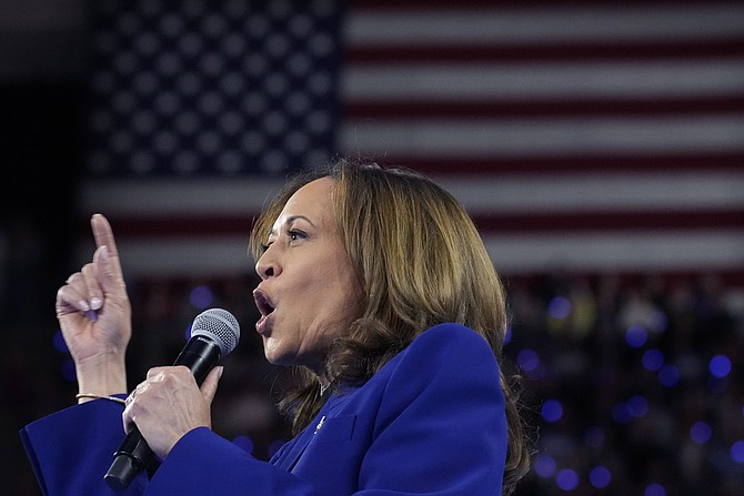 Democratic presidential nominee Vice President Kamala Harris speaks at the Fiserv Forum during a campaign rally in Milwaukee, Tuesday, Aug. 20, 2024. (AP Photo/Jacquelyn Martin)