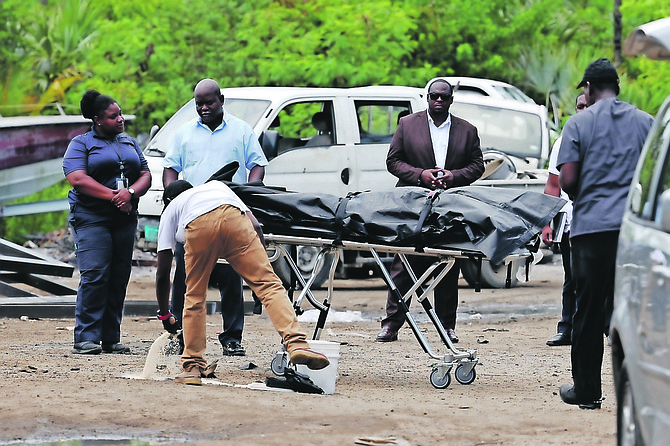 The scene on an unnamed road opposite Ramsey Street off Carmichael Road where a man was shot and killed on August 28, 2024. Photo: Dante Carrer/Tribune Staff