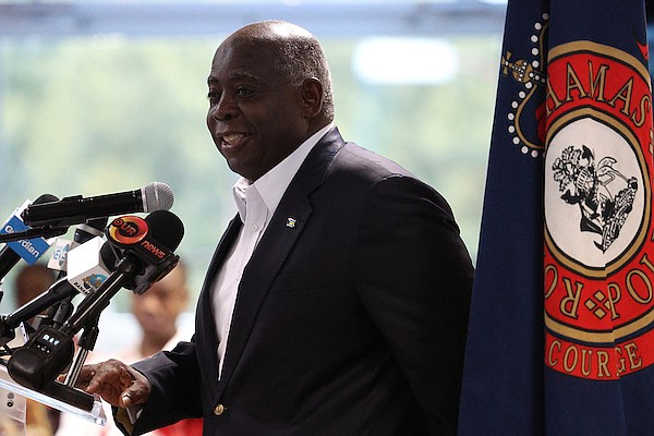 Prime Minister Philip ‘Brave’ Davis (above) speaks during the Royal Bahamas Police Force (RBPF) Second Chance Graduation Ceremony at Police Headquarters on Friday. Photos: Dante Carrer/Tribune Staff