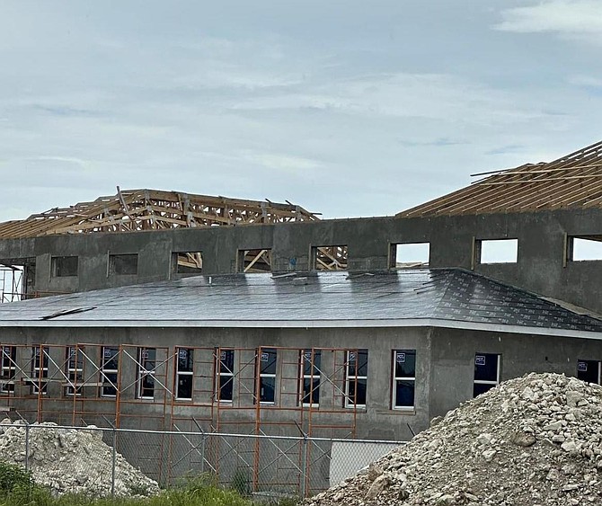 A photo of the Abaco Hurricane Shelter after the trusses in the roof collapsed. Photos: Silbert Mills