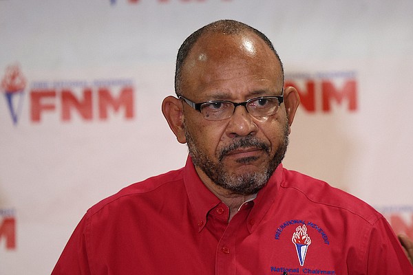 Free National Movement (FNM) Chairman Dr Dwayne Sands speaks during a press conference at FNM Headquarters on Sept 2, 2024. Photo: Dante Carrer/Tribune Staff