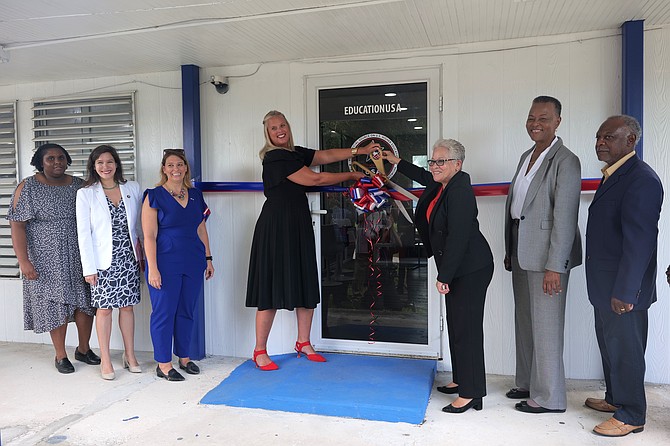 US Chargé d’Affaires Kimberley Furnish and Minister of Education and Technical and Vocational Training Glenys Hanna Martin were present for the opening of the Education USA Advising Center yesterday. Photo: Nikia Charlton