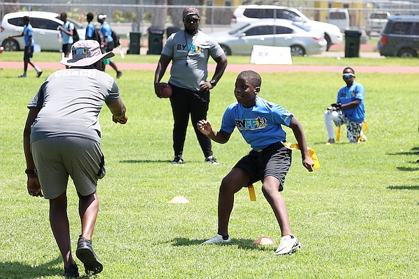 The Bahamas Youth Flag Football League during a practice session at the Thomas A Robinson National Stadium grounds on September 7, 2024. Photo: Dante Carrer/Tribune Staff
