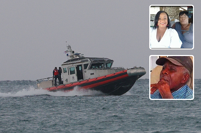 A royal Bahamas Defence Force (RBDF) SAFE Boat returns to the Coral Harbour RBDF Base after a rescue involving police, RBDF and US Coast Guard to recover six persons, two of whom died during the rescue, from an aircraft that ditched eight miles west of New Providence yesterday. Inset: Emma Williams with her mother Roselda Knowles, and Allen Russell. Photo: Dante Carrer/Tribune Staff