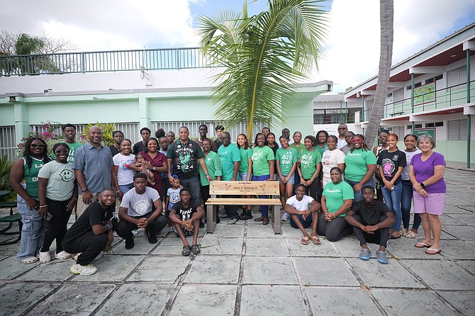 Classmates of Dario Rahming unveiled a bench dedicated to him at Queen’s College on September 28, 2024.