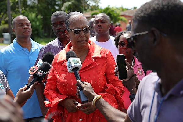 Chief Supt Chrislyn Skippings addresses media at the scene on Vanria Avenue in Sunset Park where a man was shot and killed in front of his residence on October 5, 2024.