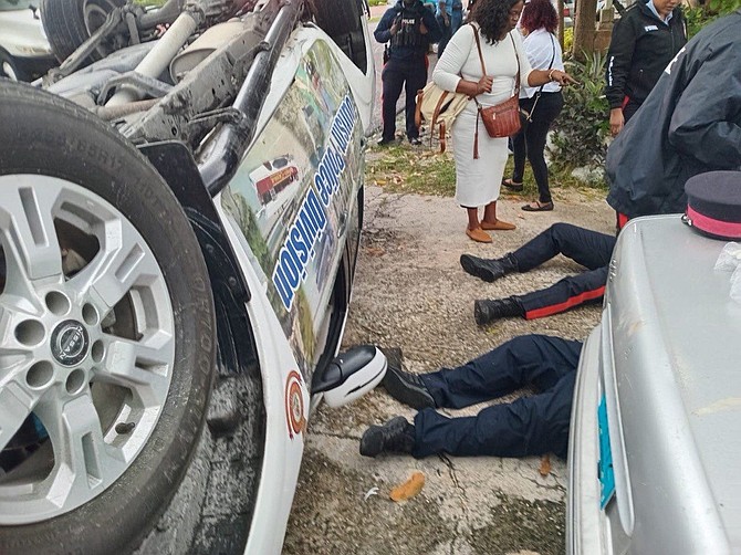 A police truck overturned in New Providence on October 7, 2024, sparking a frantic effort to help the officers inside.