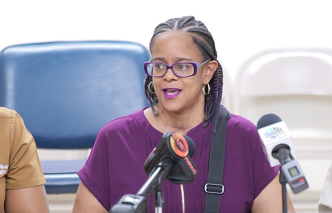 Ajita Wallace Pinder speaks about her experience and gives thanks to her family friends and colleges for their donations and support at the Medical Association of the Bahamas yesterday. Photo: Chappell Whyms Jr