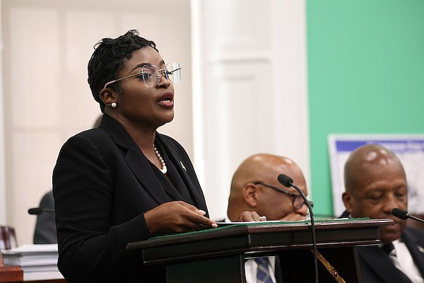 Minister of Energy and Transport JoBeth Coleby-Davis speaks during a sitting of Parliament on October 16, 2024. Photo: Dante Carrer/Tribune Staff