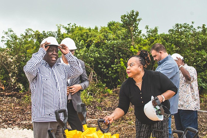 Prime Minister Philip ‘Brave’ Davis, alng with Minister of Works Clay Sweeting and Minister of Health and Wellness Dr Michael Darville prepare to break ground for a new $6.8m clinic in Mangrove Cay, Andros.
Photos: Devante Butler/Ministry of Health & Wellness