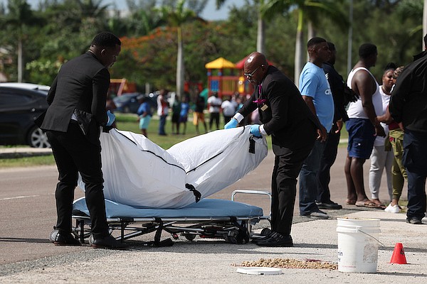 The scene in Yellow Elder on Graham Drive where a man was shot a killed on October 19, 2024. Photo: Dante Carrer/Tribune Staff