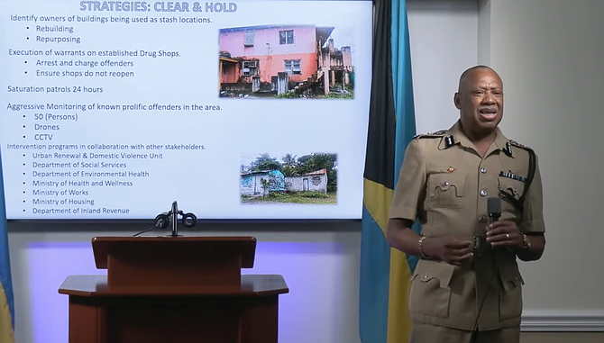 Commissioner of Police Clayton Fernander speaks at a press conference to announce the start of the "Clear, Hold, Build" crime strategy on October 18, 2024. Mr Fernander said police have identified 17 locations that are being used as stash houses for illegal drugs and weapons in the Englerston community.