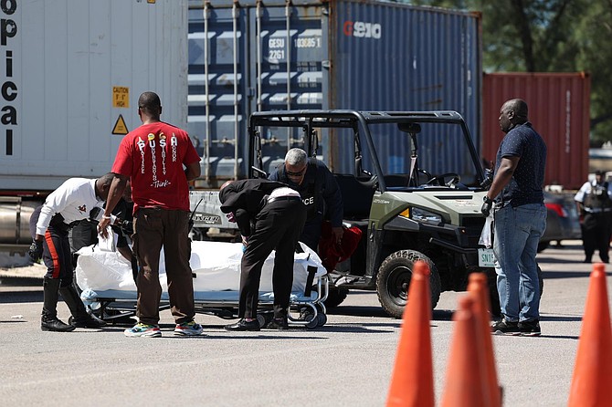 The scene at Arawak Cay on Sunday after a tourist was killed when a rental vehicle overturned. 

Photo: Dante Carrer/Tribune Staff