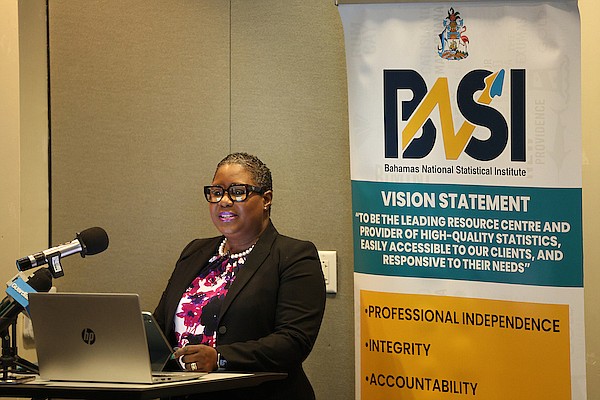 National Insurance Board (NIB) deputy director and Bahamas National Statistical Institute (BNSI) board member Dr Tami Francis speaks during the presentation of the 2022 Census of Population and Housing at the University of The Bahamas yesterday. Photo: Dante Carrer/Tribune Staff