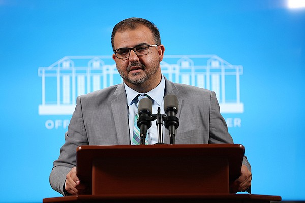 Minister of Works and Family Island Affairs Clay Sweeting speaks during a press briefing at the Office of The Prime Minister on October 22, 2024. Photo: Dante Carrer/Tribune Staff