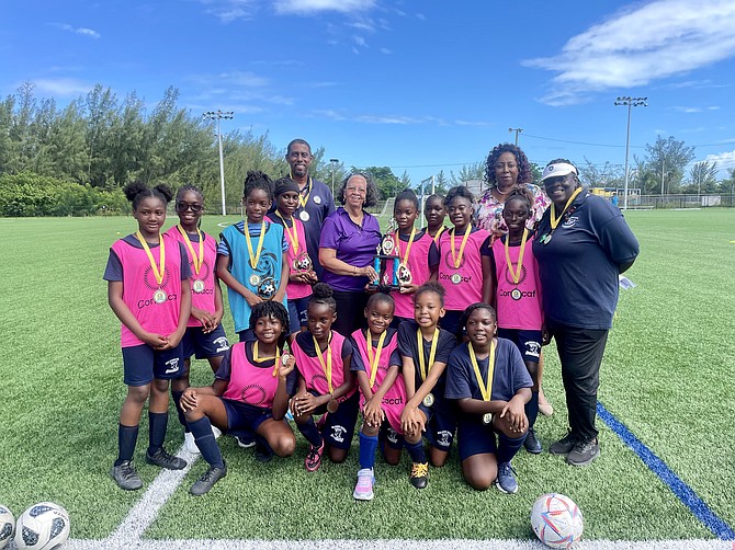 Eva Hilton (pictured above) and Sybil Strachan Primary Schools repeated as champions of the Dawn Knowles Soccer Tournament held at the Roscow AL Davies Soccer Field yesterday.