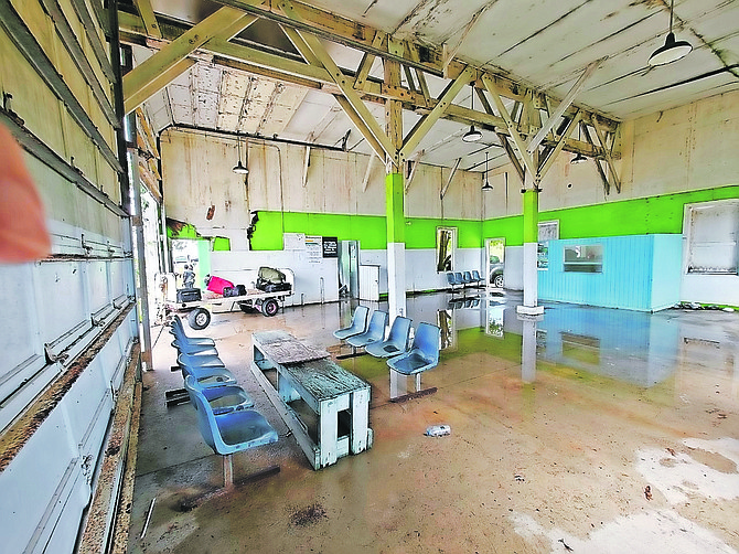 Mayaguana Airport waiting area after an overnight rain.