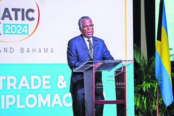 Fred Mitchell speaking during the opening of Diplomatic Week at the Grand Lucayan Resort in Grand Bahama yesterday.Photos: Mario Duncanson/BIS