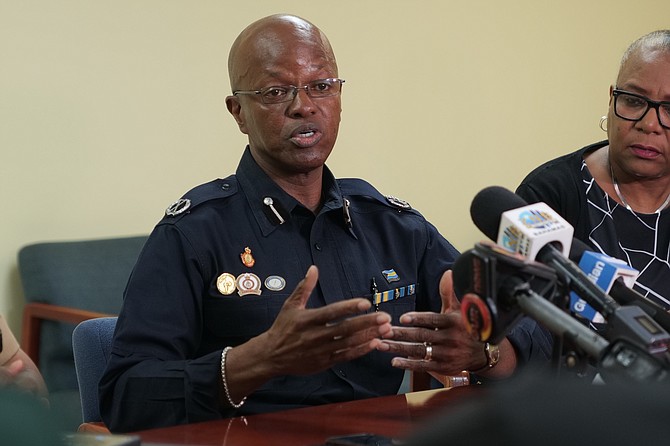 Assistant Commissioner of Police Zhivargo Dames speaks during a press conference yesterday. Photo: Nikia Charlton