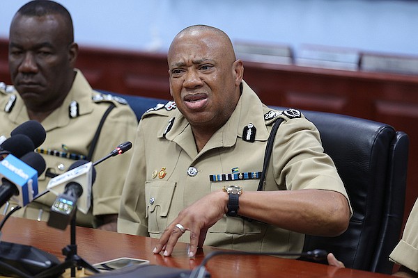 Police Commissioner Clayton Fernander speaks during a press conference at police headquarters to address recent homicides on November 25, 2024. Photo: Dante Carrer/Tribune Staff