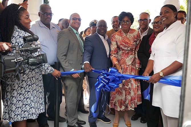 Prime Minister Philip ‘Brave’ Davis, Governor General Dame Cynthis ‘Mother’ Pratt, Minister of Health and Wellness Dr Michael Darville along with other govt officials and Princess Margaret Hospital staff at the opening ceremony of the newly rnovated and expanded Accident and Emergency section of the hospital. Photo: Nikia Charlton