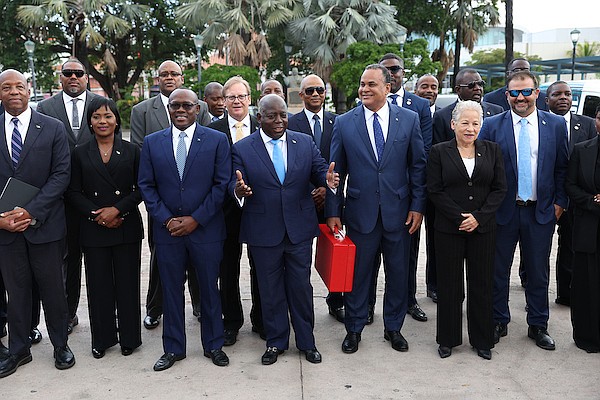 Prime Minister Philip Davis and his Cabinet during the traditional pre-Budget walk across Rawson Square to the House of Assembly in May 2024. Photo: Dante Carrer/Tribune Staff