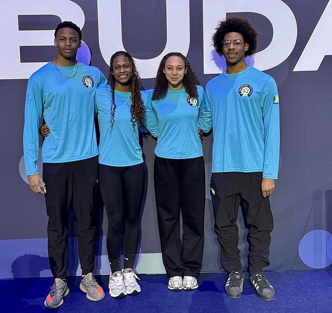 Bahamian swimmers - from left to right - Lamar Taylor, Rhanishka Gibbs, Victoria Russell and Emmanuel Gadson are representing Bahamas at the World Aquatics Swimming Championships (25m) in Budapest, Hungary.