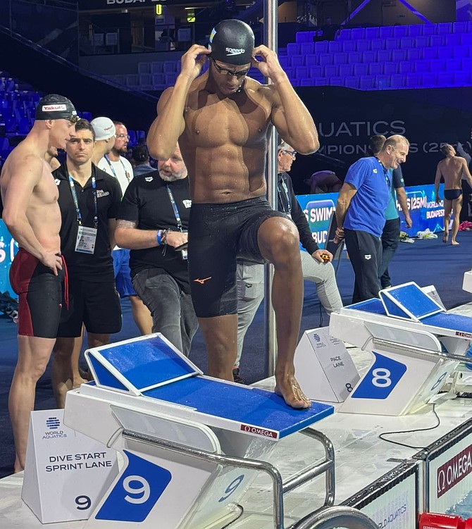 Olympian Lamar Taylor gets ready to race at the FINA 2024 Short Course World Swim Championships in Budapest, Hungary. Photo: Bahamas Aquatics