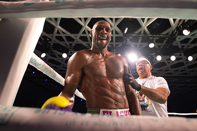 Carl “Flashy” Hield in the Champion Spirit Fight Night in The Bahamas show on Saturday night.                                                                                                                             Photo: Chappell Whyms Jr