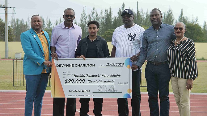 With the initial donation of $20,000, the Devynne Charlton Barrier Breakers Foundationwas officially launched on Wednesday at the original Thomas A. Robinson Track and Field Stadium where Charlton got the support from the Ministry of Youth, Sports and Culture, the Bahamas Olympic Committee and the Bahamas Association of Athletic Associations. Photo: Nikia Charlton