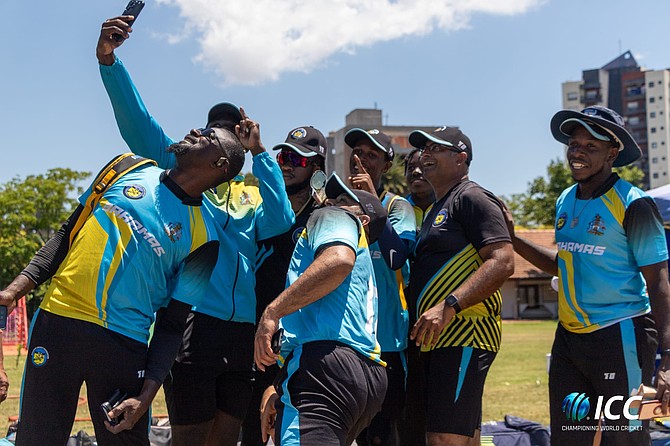 Bahamas men’s national cricket team players celebrating.