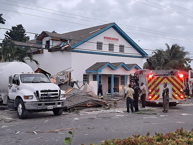 Fire services at the scene after the explosion. 

Photo: Chappell Whyms Jr