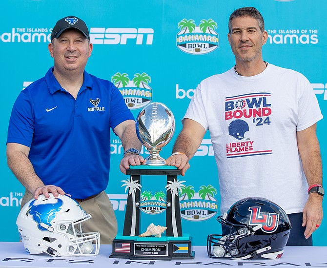 Buffalo Bulls' head coach Pete Lembo and Liberty Flames' head coach Jamey Chadwell.
Photo: John Marc Nutt