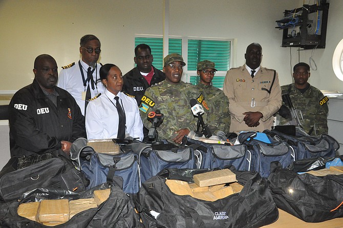 Chief Superintendent Michael Thurston, head of the Drug Enforcement Unit (DEU), said based on intelligence, officers from the DEU, Bahamas Customs Department, and US Drug Enforcement Agency went to the port where they seized nearly $10m worth of cocaine. Photos: Vandyke hHepburn