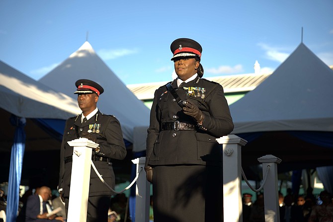 Police Commissioner Shanta Knowles during the swearing-in ceremony of Kirkwood Andrews and Ashley Rolle as Deputy Commissioner of Police at Government House on January 4. Photo: Nikia Charlton