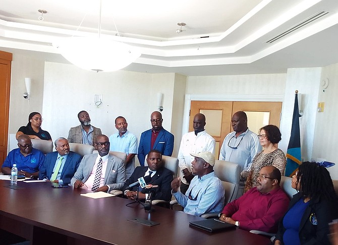 The Government of the Bahamas has made a $200,000 investment in the fly fishing industry. A cheque for $150,000 was presented to the Bahamas Fly Fishing Association at the Ministry of Agriculture & Marine Resources on Monday, February 17, and an additional $50,000 will be made to the Small Business Development Centre to support the fly fishing industry. Pictured seated from left, Chairman, Bahamas Agriculture and Marine Science Institute (BAMSI) Tyrone Fowler; Ministry Undersecretary, Montez Williams; Ministry Permanent Secretary Neil Campbell; Minister Jomo Campbell; and Fly Fishing Association President Prescott Smith, addressing the press conference on behalf of association members.                                                                                         (Photo: Betty Vedrine/BIS)