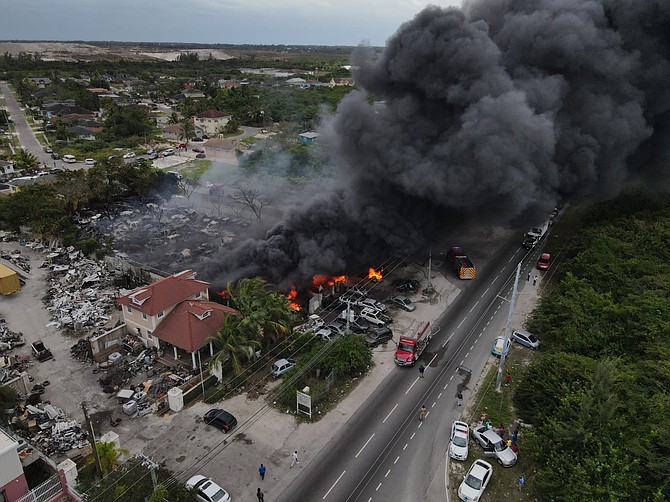 Drone footage shows toxic smoke billowing from a junkyard off Gladstone Road on February 21, 2025. Photos: Chappell Whyms Jr