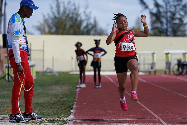 YOUNG athletes in action during the second edition of the Red-Line Field Events Classic at the original Thomas A Robinson Stadium on February 22, 2025. Photo: Dante Carrer/Tribune Staff