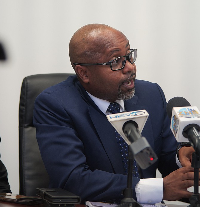 Opposition Shadow Minister for Finance Kwasi Thompson speaks at a press conference following the mid-year budget presentation on February 26, 2025. Photo Chappell Whyms Jr