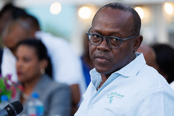 Deputy Prime Minister and Minister of Tourism, Investment and Aviation Chester Cooper speaks during an event to mark the first landing of a SpaceX Falcon 9 rocket booster on a drone ship off of Eleuthera on February 18, 2025. Photo: Dante Carrer/Tribune Staff