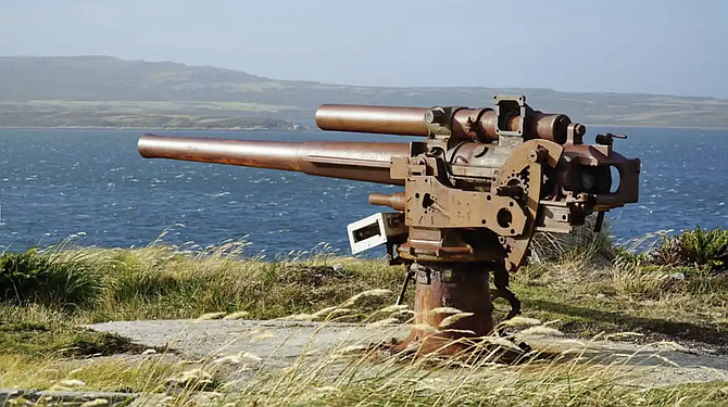One of the coastal defence guns in the Falklands.