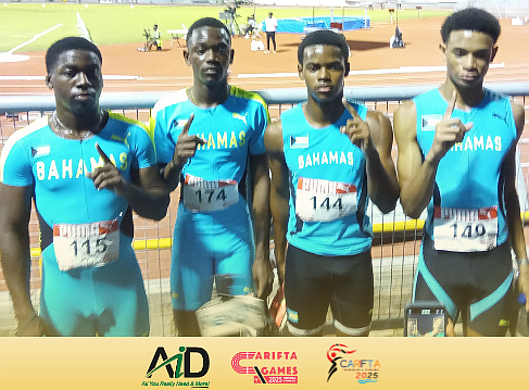 Bahamas under-17 boys' 4x100m relay team of Jamaal Deloach Jr, Jahcario Wilson, J'Mari Moss, and Eagan Neely. Photo Brent Stubbs
