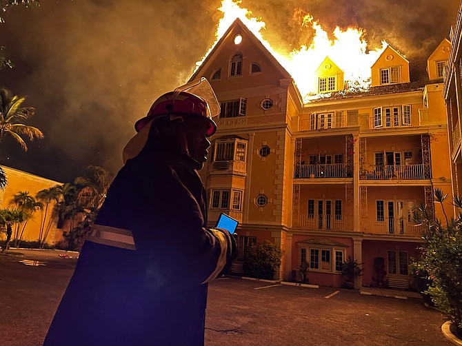 The scene of the fire at Thursday night. 
Photo: Dante Carrer/Tribune Staff