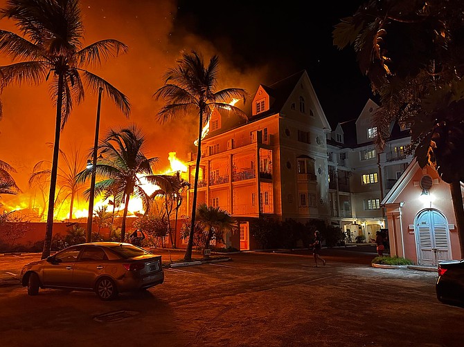 The fire that broke out on Bay Street on Thursday night. Photo: Dante Carrer/Tribune Staff