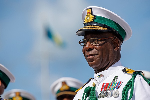 Incoming Royal Bahamas Defense Force (RBDF) commodore Floyd Moxey during a RBDF command change ceremony at HMBS Coral Harbor on May 8, 2025. Photo: Dante Carrer/Tribune Staff