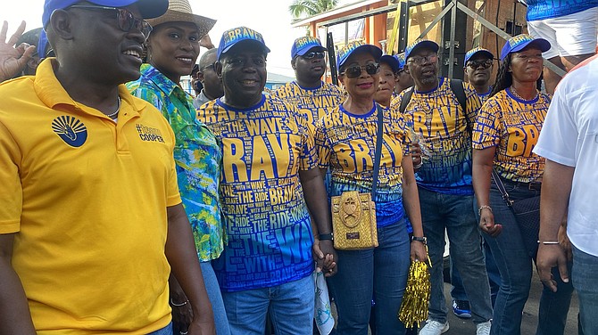 Prime Minister Philip ‘Brave’ Davis and his wife Ann Marie Davis along with Deputy Prime Minister Chester Cooper and Labour Minister Pia Glover-Rolle lead the party’s march on Labour Day. Photo: Earyel Bowleg/Tribune Staff Reporter