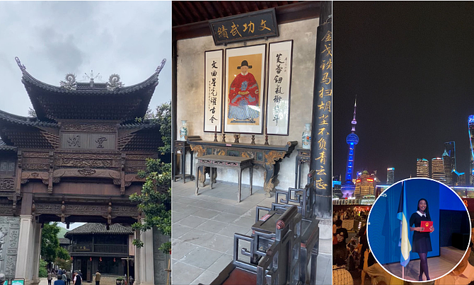 Scenes from Tribune reporter Jade Russell's (inset) visit to China.