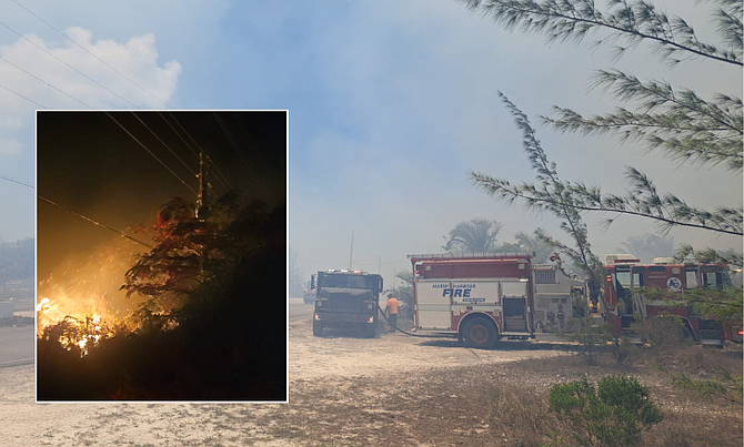 Firefighters tackled a large blaze that began behind the government complex in Marsh Harbour on June 2025.