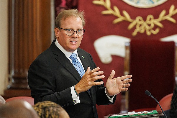 Attorney General, Senator and Minister of Legal Affairs Ryan Pinder speaks in Senate yesterday. Photo: Dante Carrer/Tribune Staff