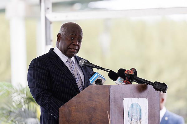 Prime Minister Philip Davis speaks during the opening of the LJM Maritime Academy recreational complex on Arawak Cay on July 3, 2025. Photo: Dante Carrer/Tribune Staff